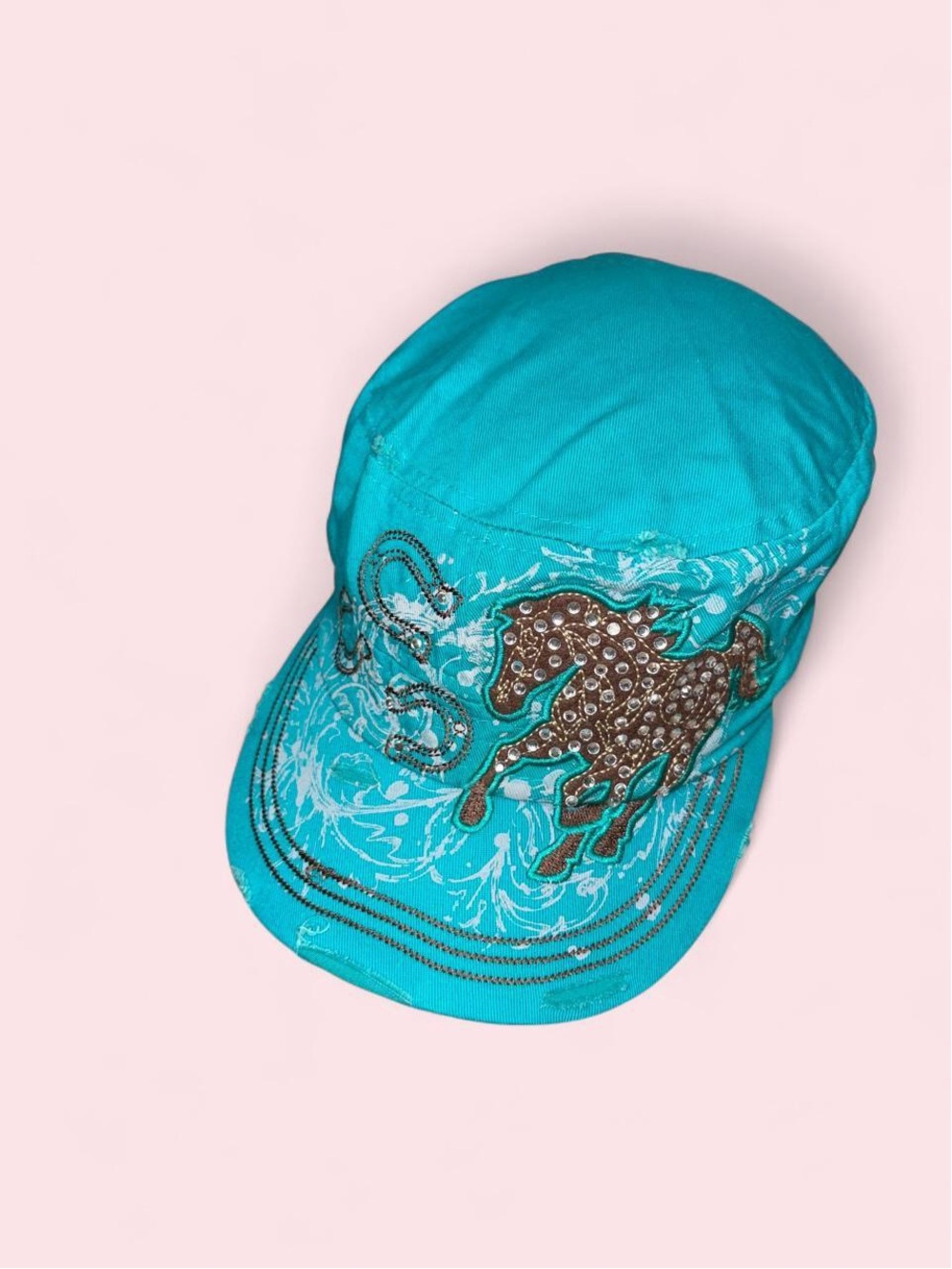 Saivana Turquoise Kids Hat with Rhinestone Horse Accent